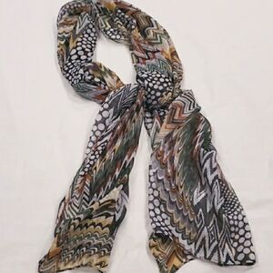 NWT- 2 Chic - Zigzag and Dot Pattern Scarf - Green, Brown, Black, Yellow